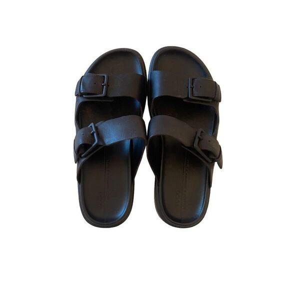 Ecco Flowt Fluxe Mens Black Classic Leather Buckle Slide Sandals Size 8.5 - Picture 2 of 16